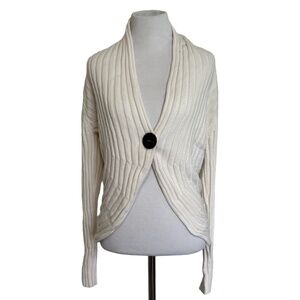 Jones Wear Studio Cardigan Womens Sz Medium Beige  Cream Ribbed Shawl Collar‎